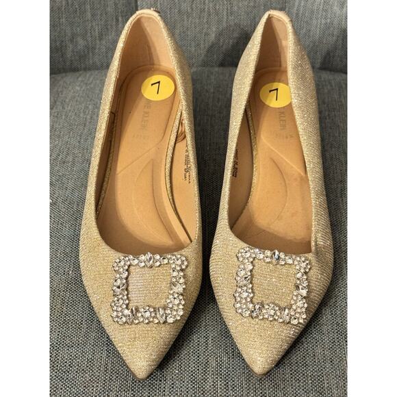 ANNE KLEIN NAMBI 7 GOLD METALLIC SPARKLE RHINESTONE Wedding Party NWOB PUMP SHOE - Picture 4 of 9